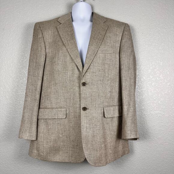 Vintage Stafford Mens Sport Coat 40R 100% Silk Oatmeal Neutral Blazer‎ Heritage - Picture 1 of 9
